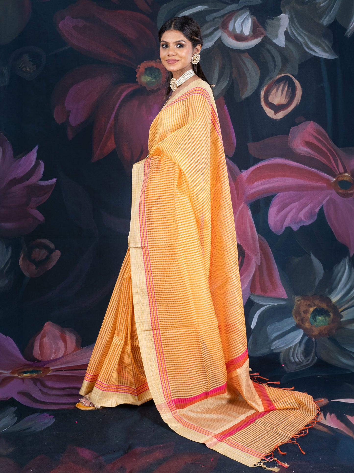 Saffron Yellow Chanderi Tissue Saree