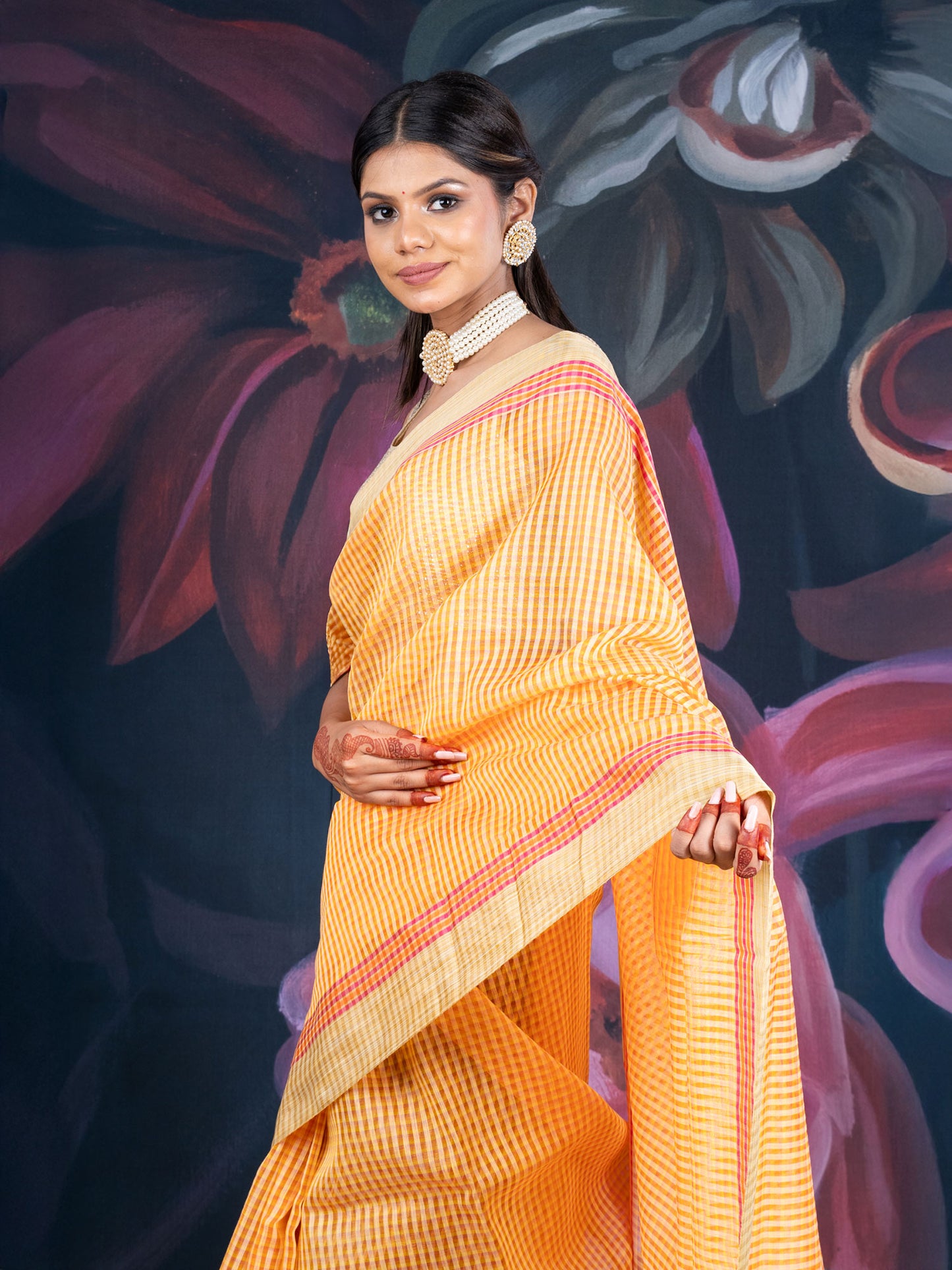 Saffron Yellow Chanderi Tissue Saree
