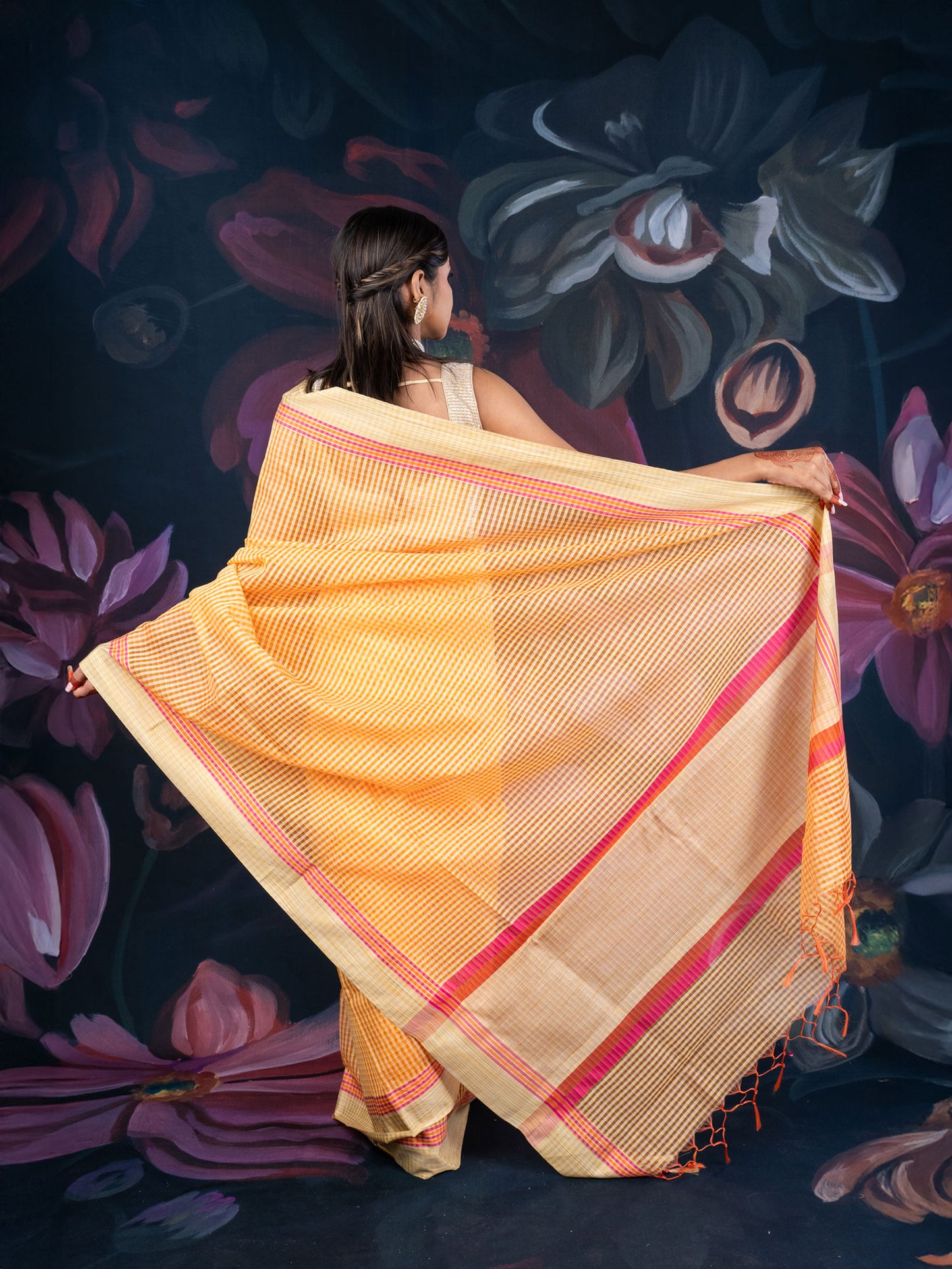 Saffron Yellow Chanderi Tissue Saree