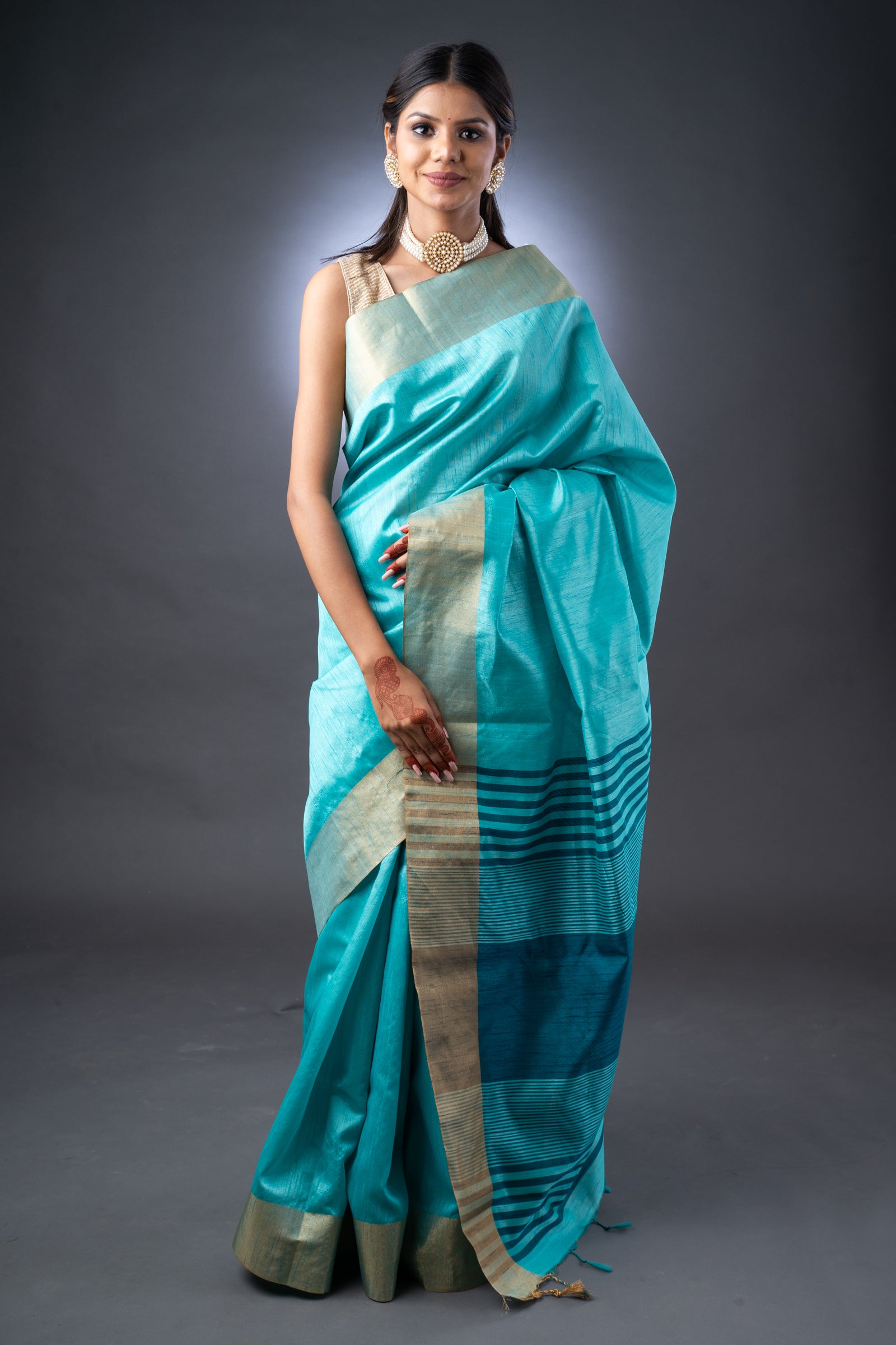 Serene Sky Blue Semi-Raw Silk Saree