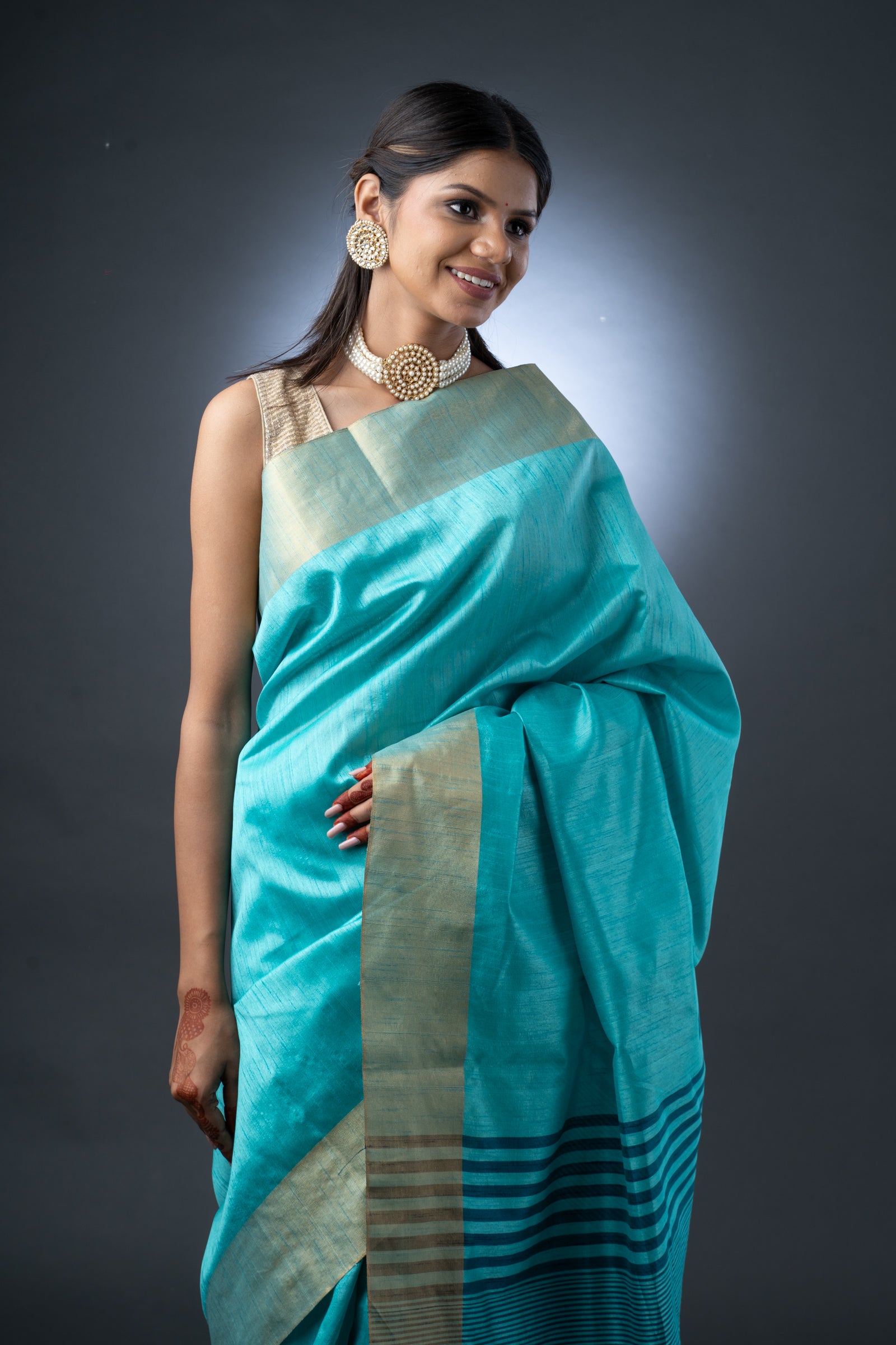 Serene Sky Blue Semi-Raw Silk Saree