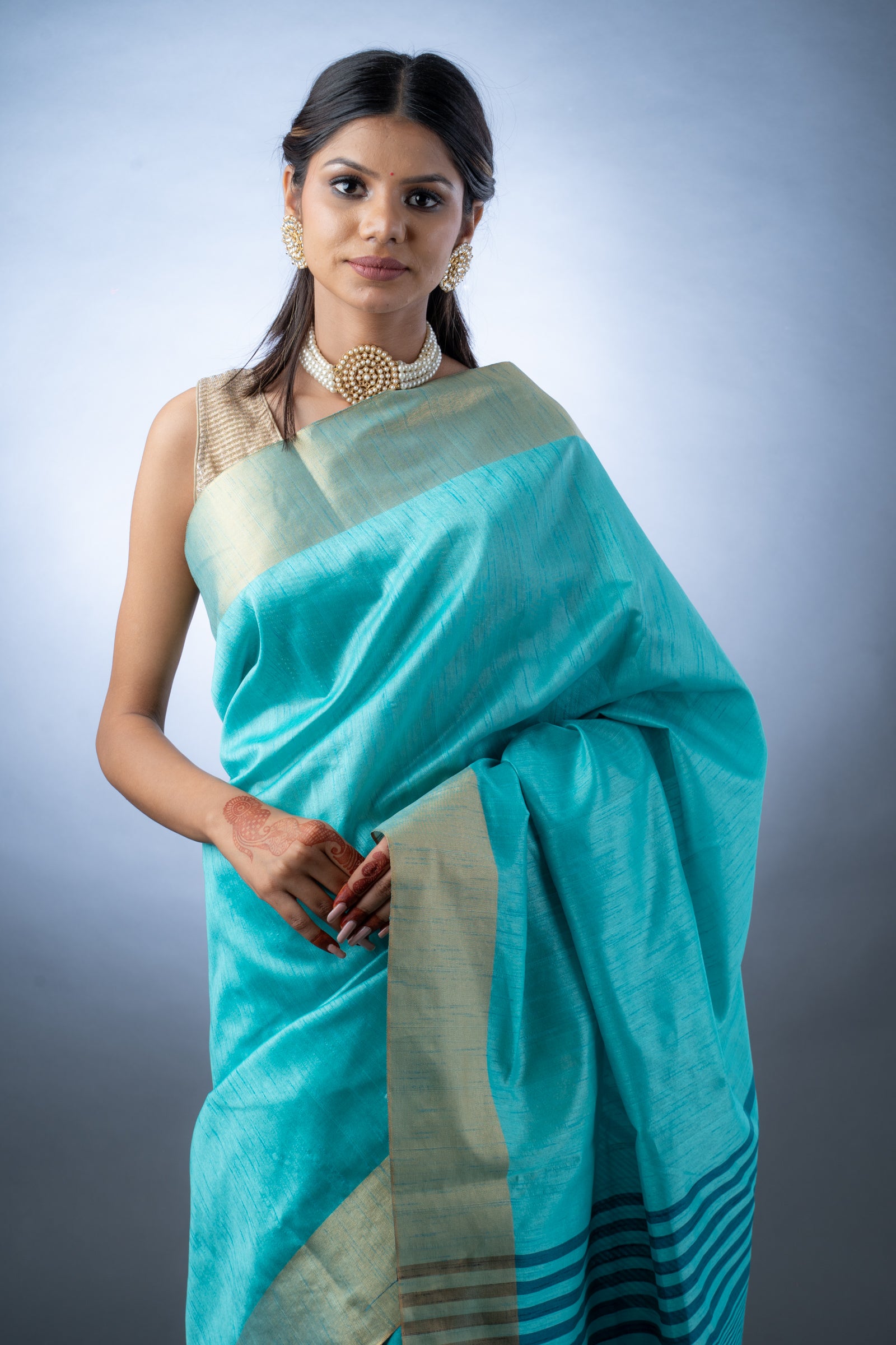 Serene Sky Blue Semi-Raw Silk Saree