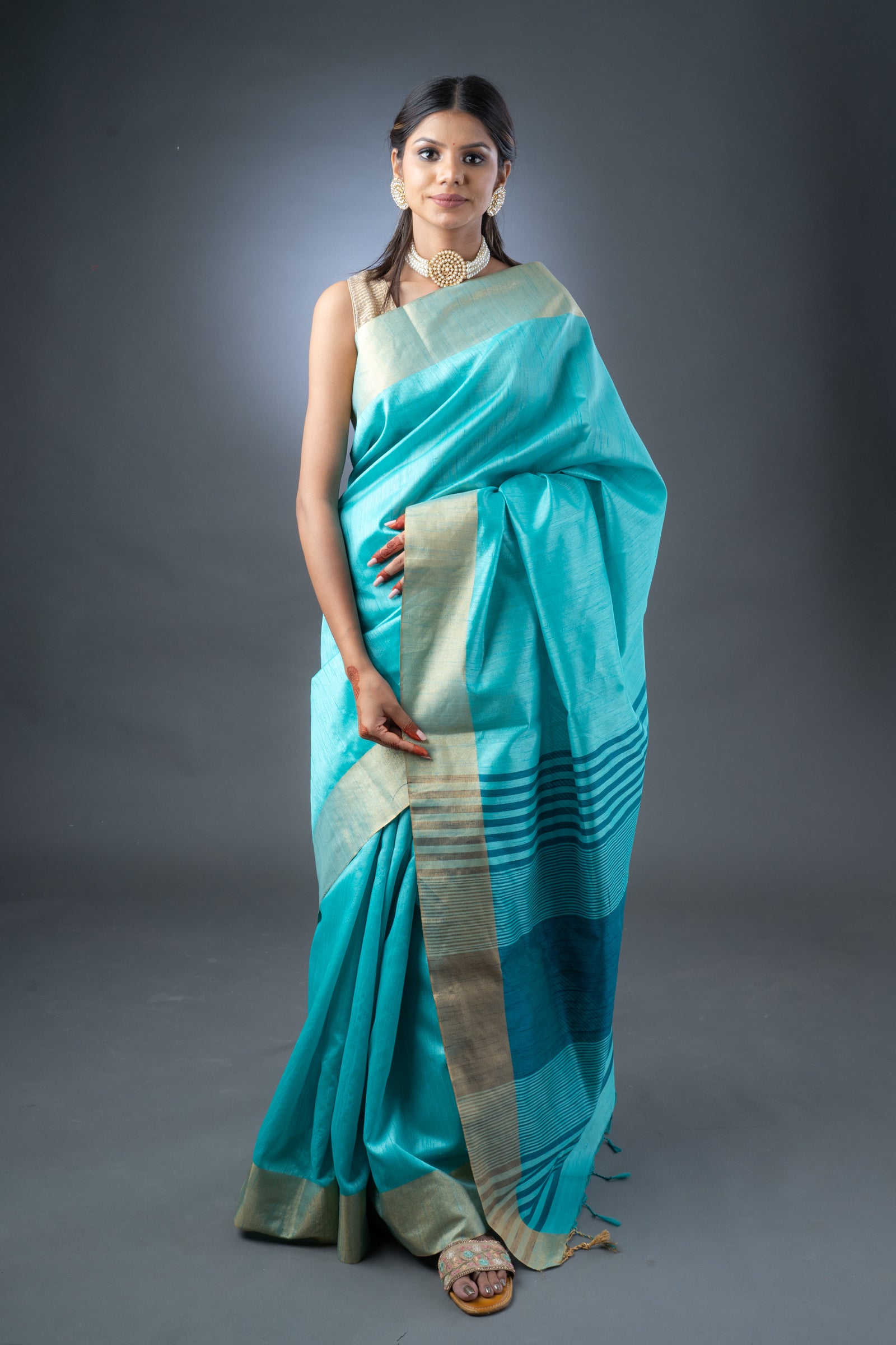 Serene Sky Blue Semi-Raw Silk Saree