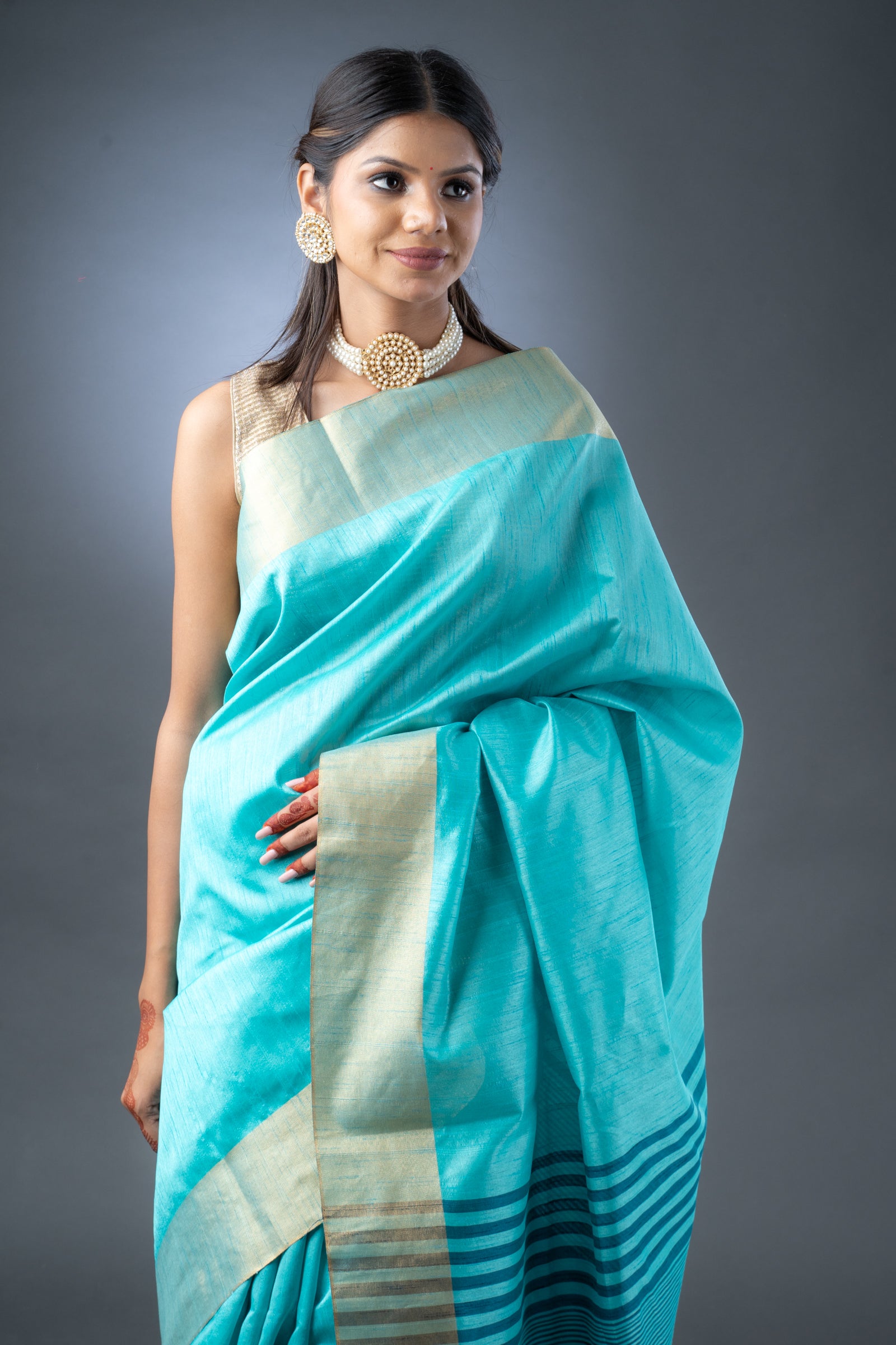 Serene Sky Blue Semi-Raw Silk Saree