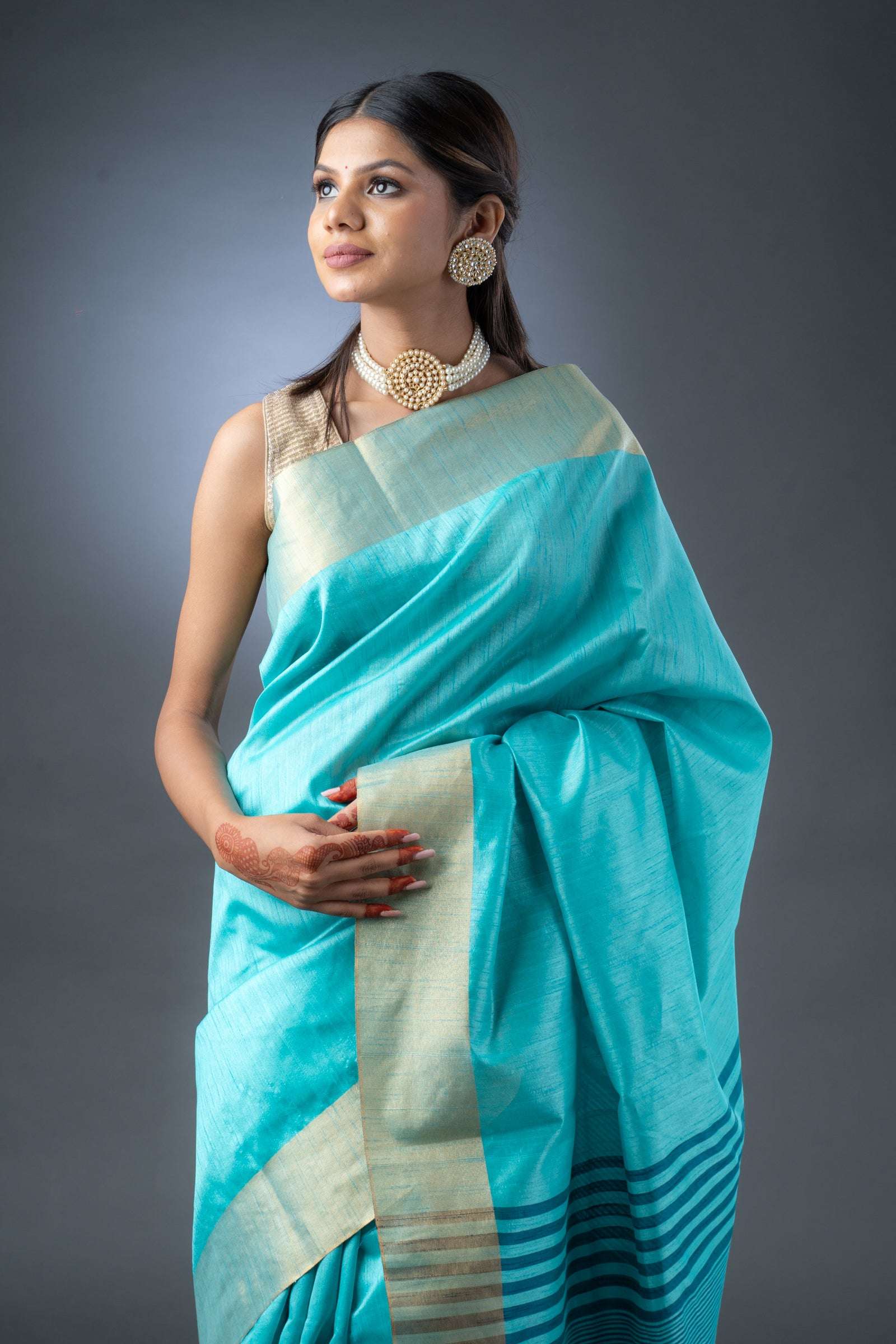 Serene Sky Blue Semi-Raw Silk Saree