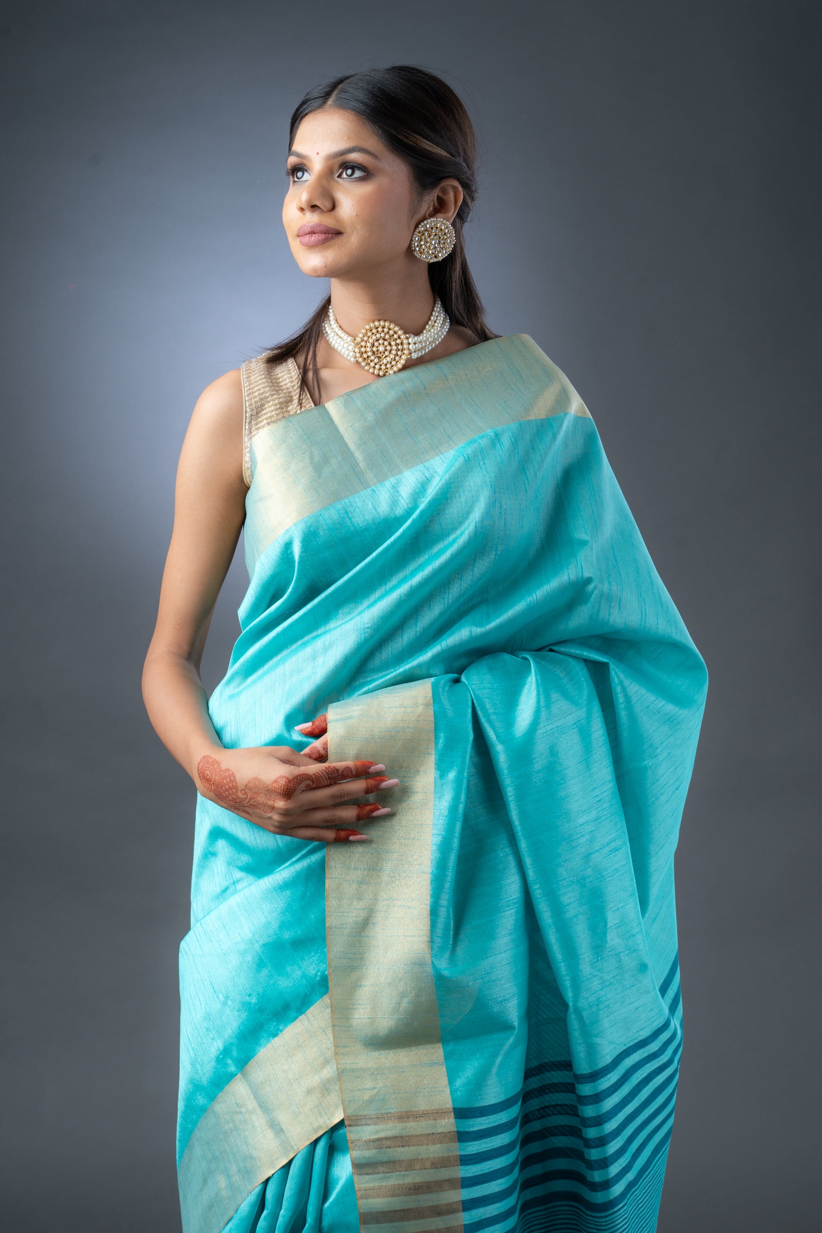 Serene Sky Blue Semi-Raw Silk Saree