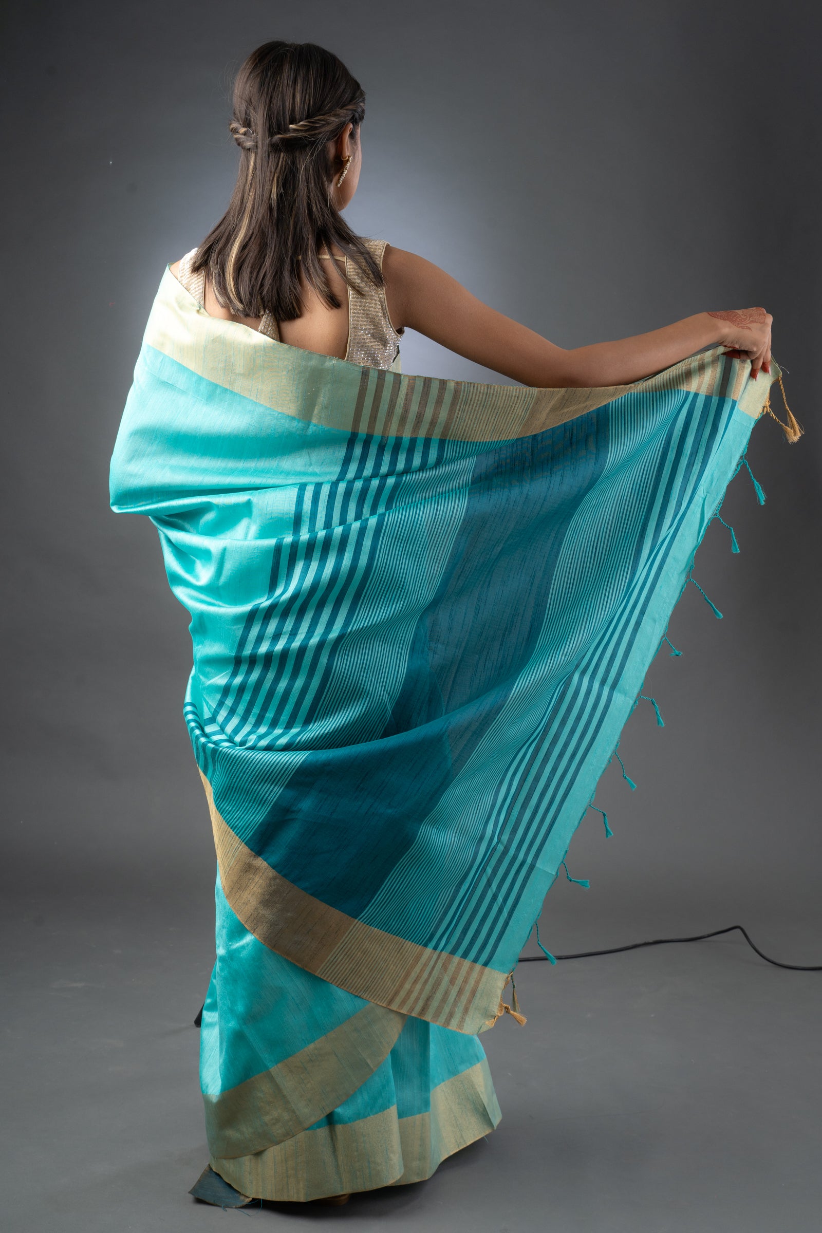 Serene Sky Blue Semi-Raw Silk Saree