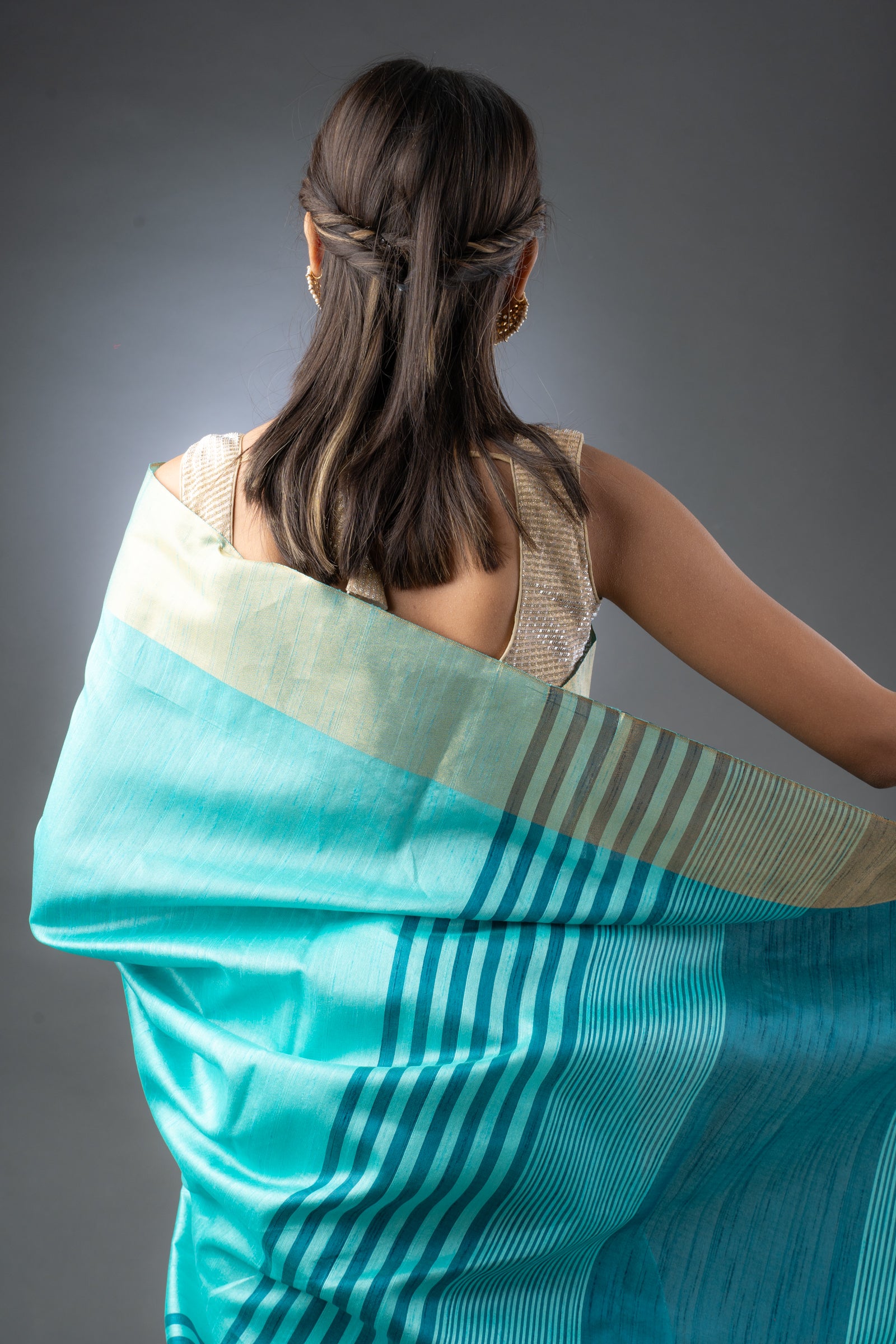 Serene Sky Blue Semi-Raw Silk Saree