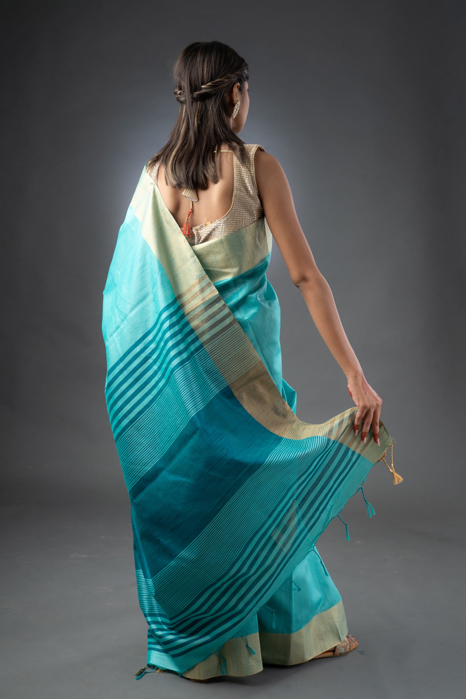 Serene Sky Blue Semi-Raw Silk Saree