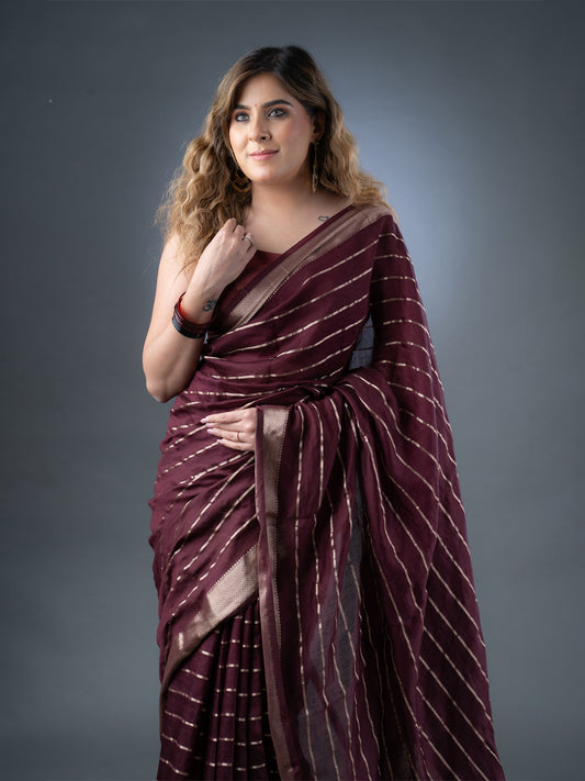 Wine Assam Silk Saree