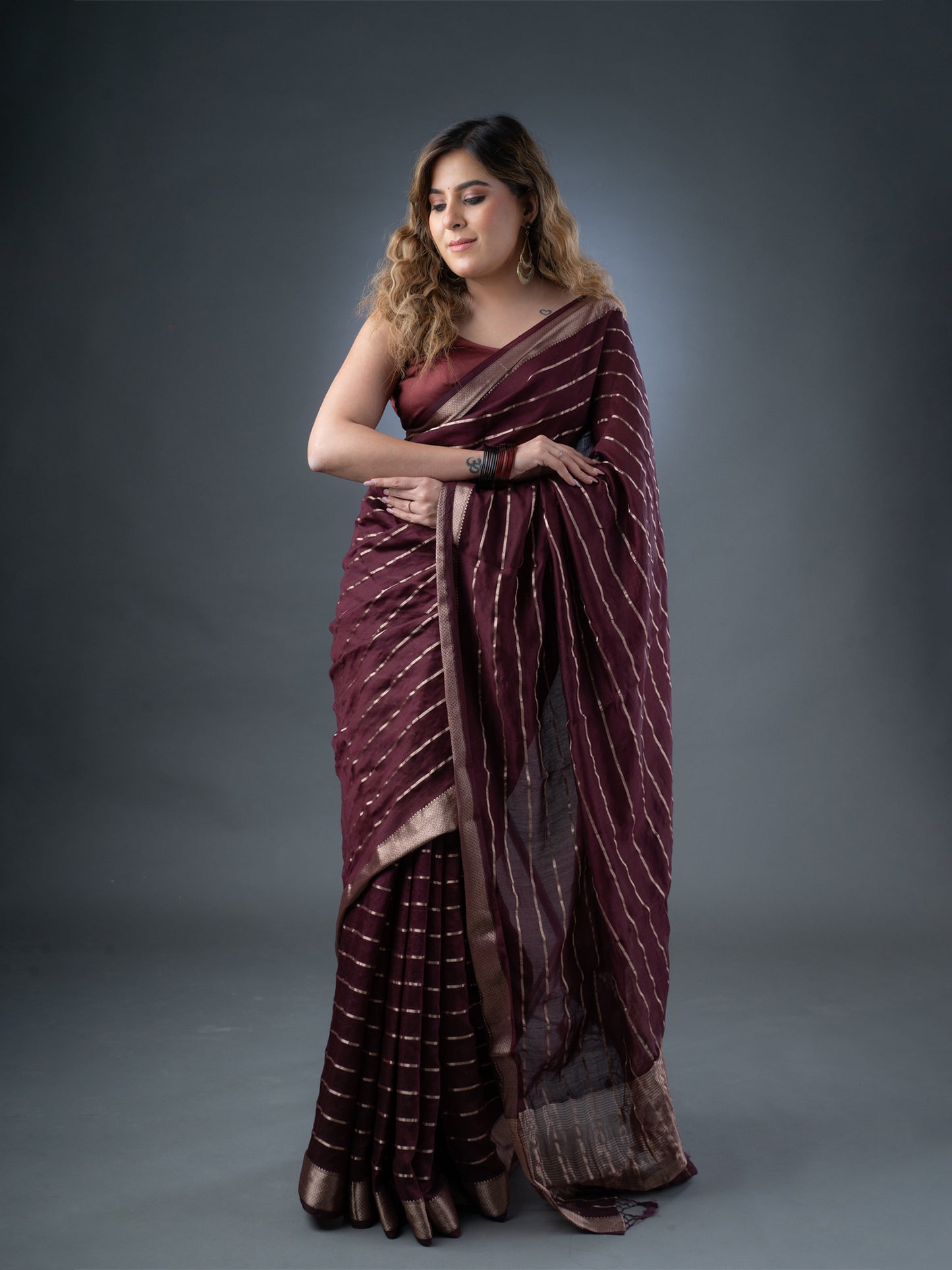 Wine Assam Silk Saree