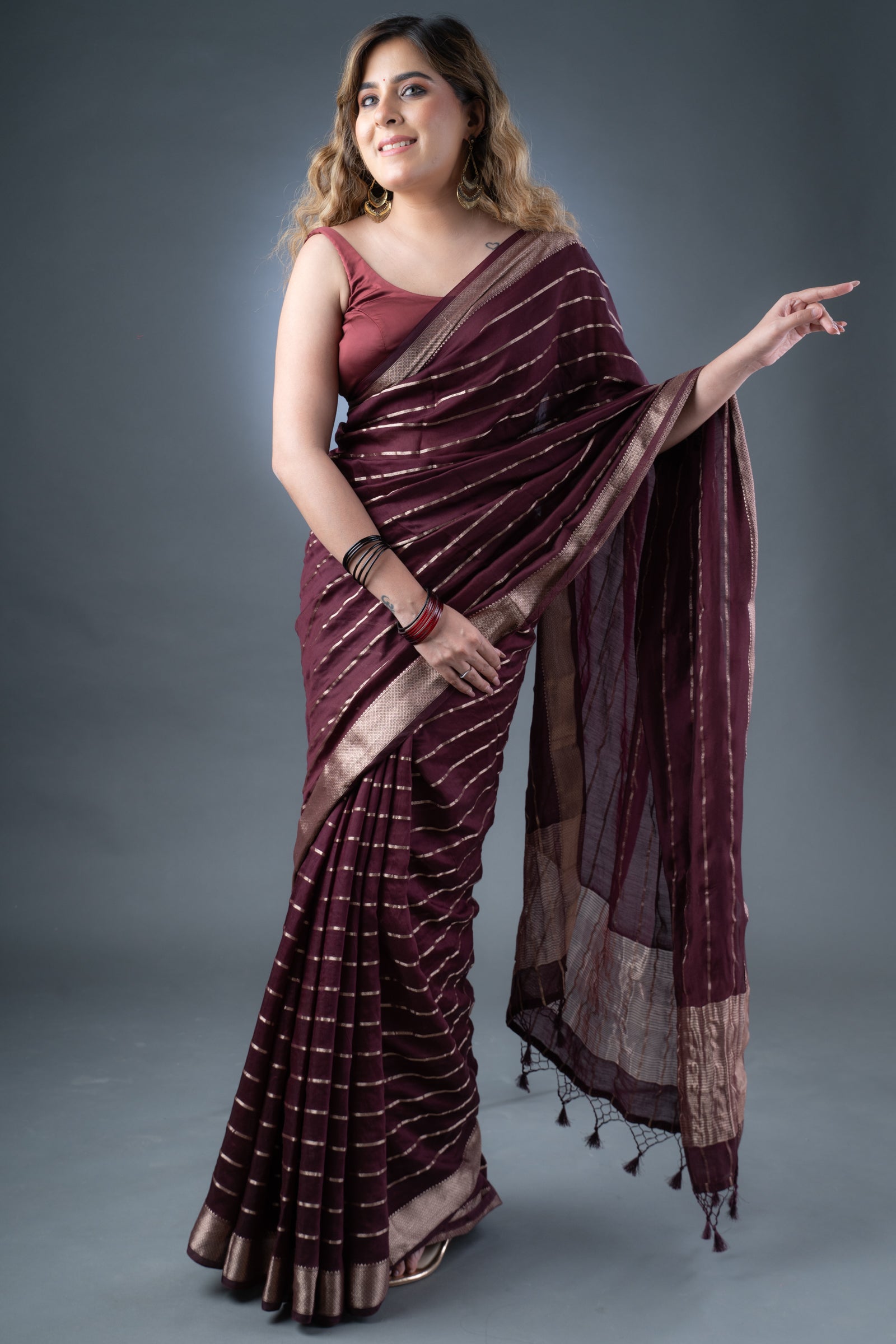 Elegant Wine Assam Silk Saree