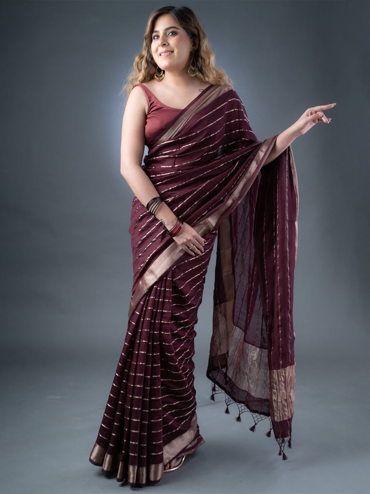 Wine Assam Silk Saree