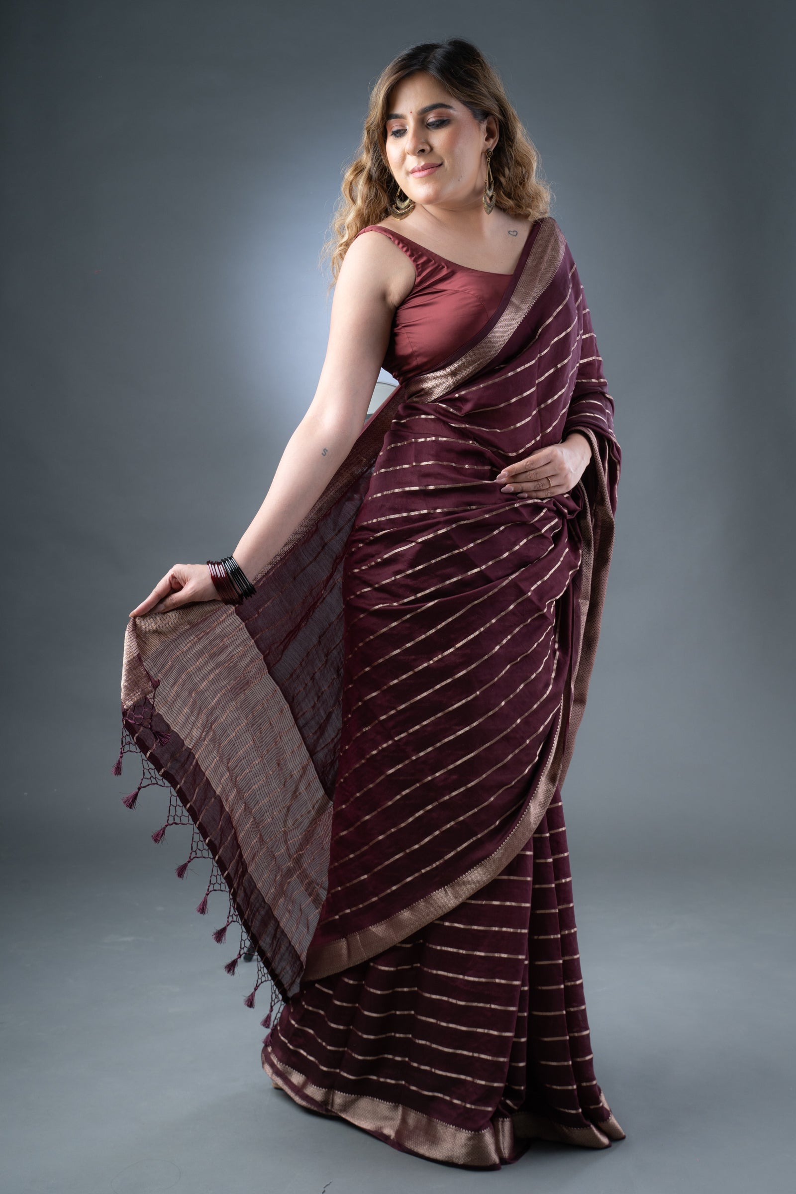 Elegant Wine Assam Silk Saree