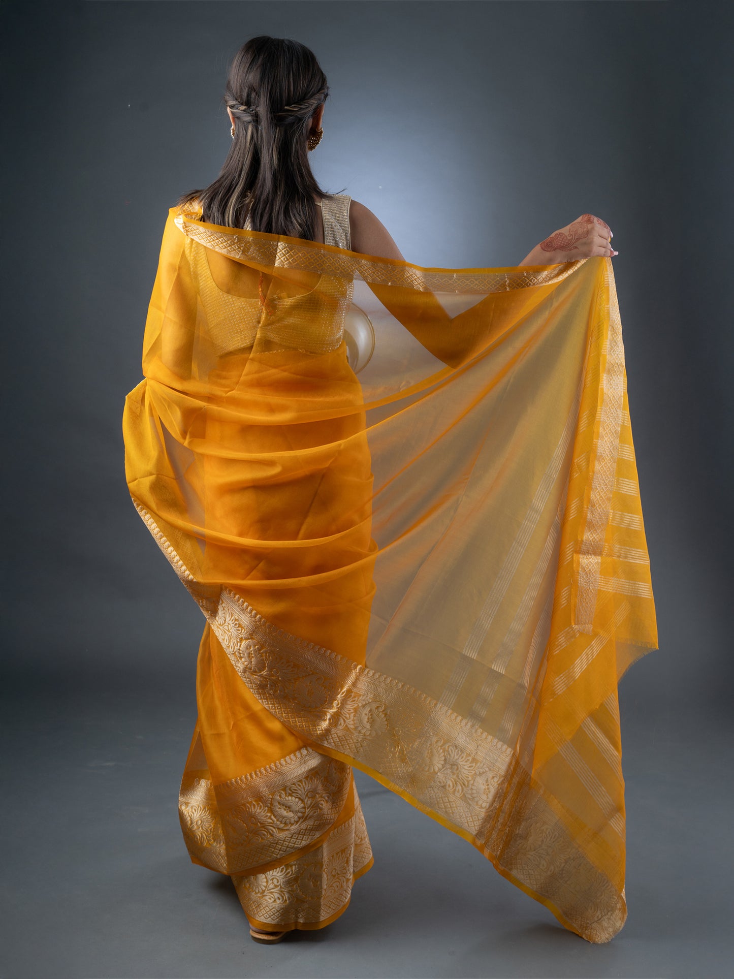 Mustard Yellow Banarasi Organza Saree