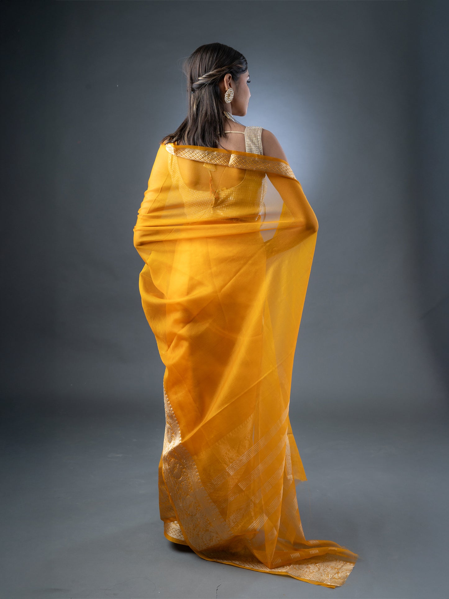Mustard Yellow Banarasi Organza Saree