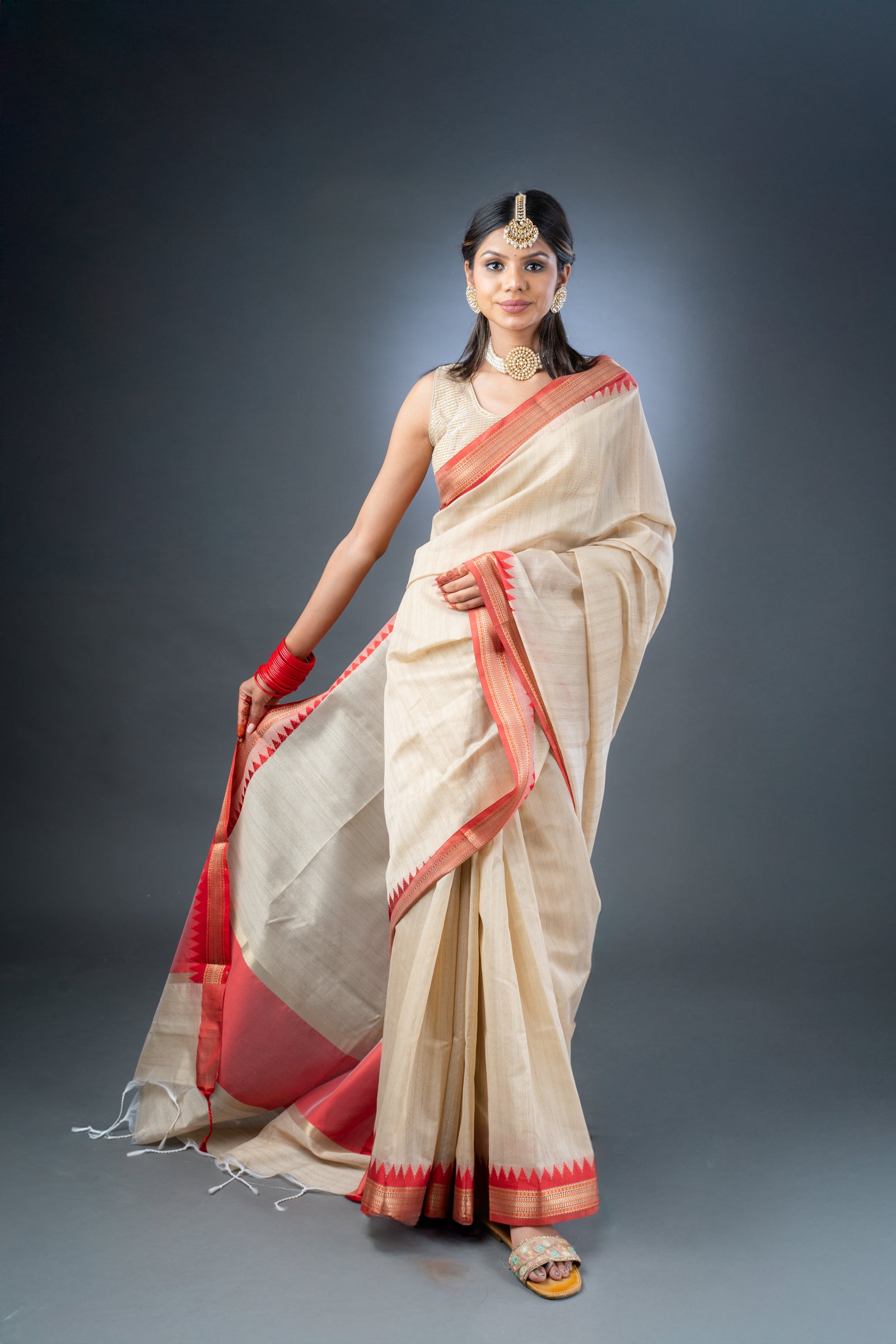 Tussar Elegance Beige Chanderi Cotton Saree