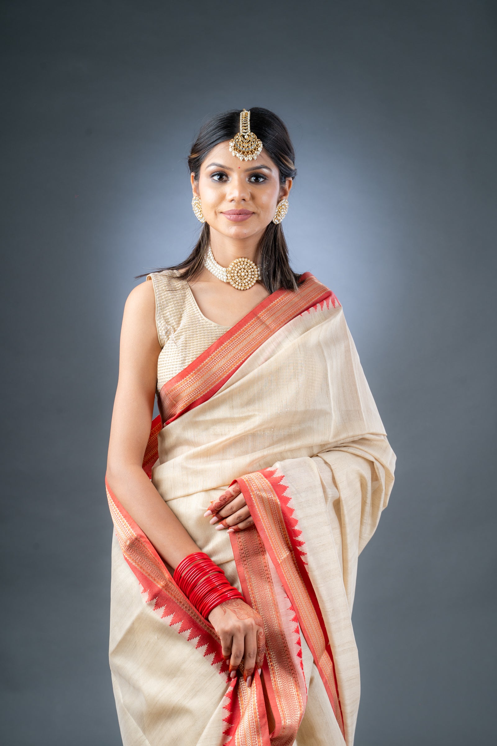 Tussar Elegance Beige Chanderi Cotton Saree