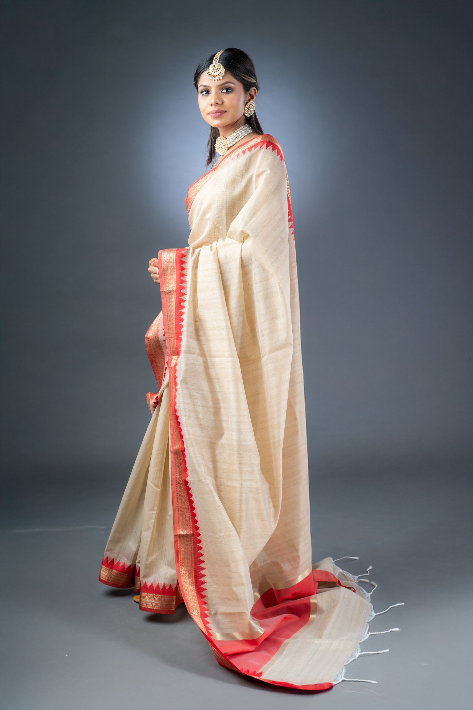 Tussar Elegance Beige Chanderi Cotton Saree