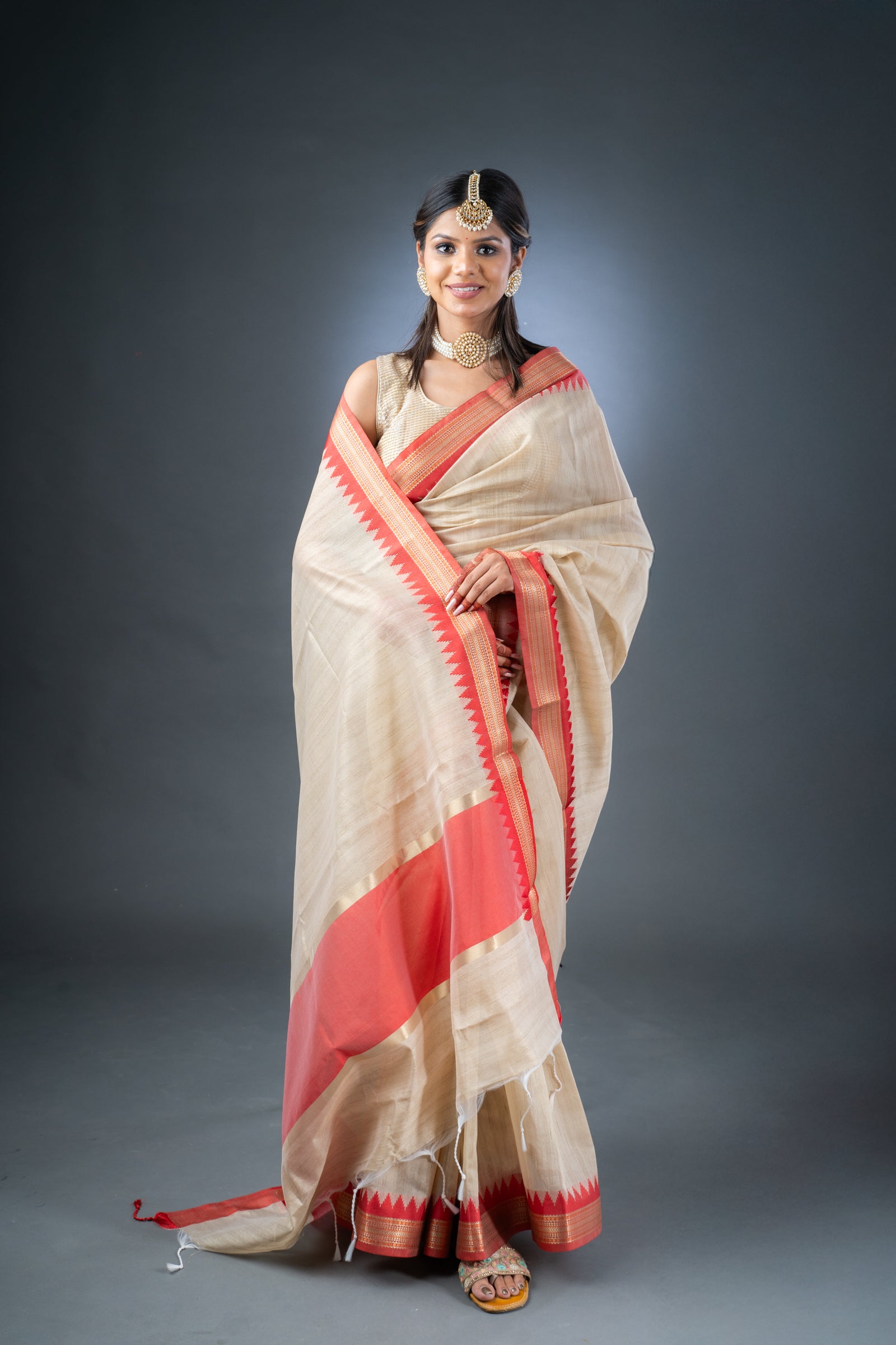 Tussar Elegance Beige Chanderi Cotton Saree