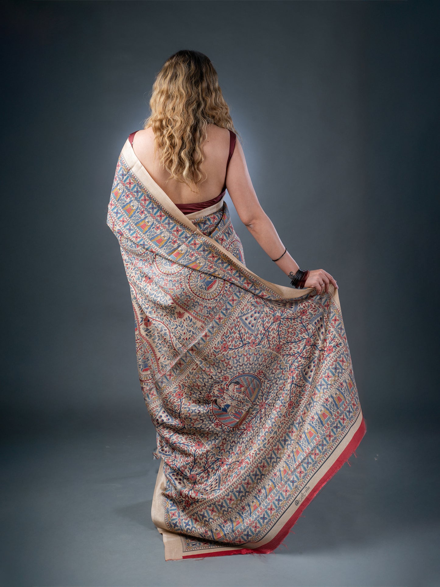 Beige and Red Matka Silk Saree