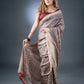 Beige and Red Matka Silk Saree