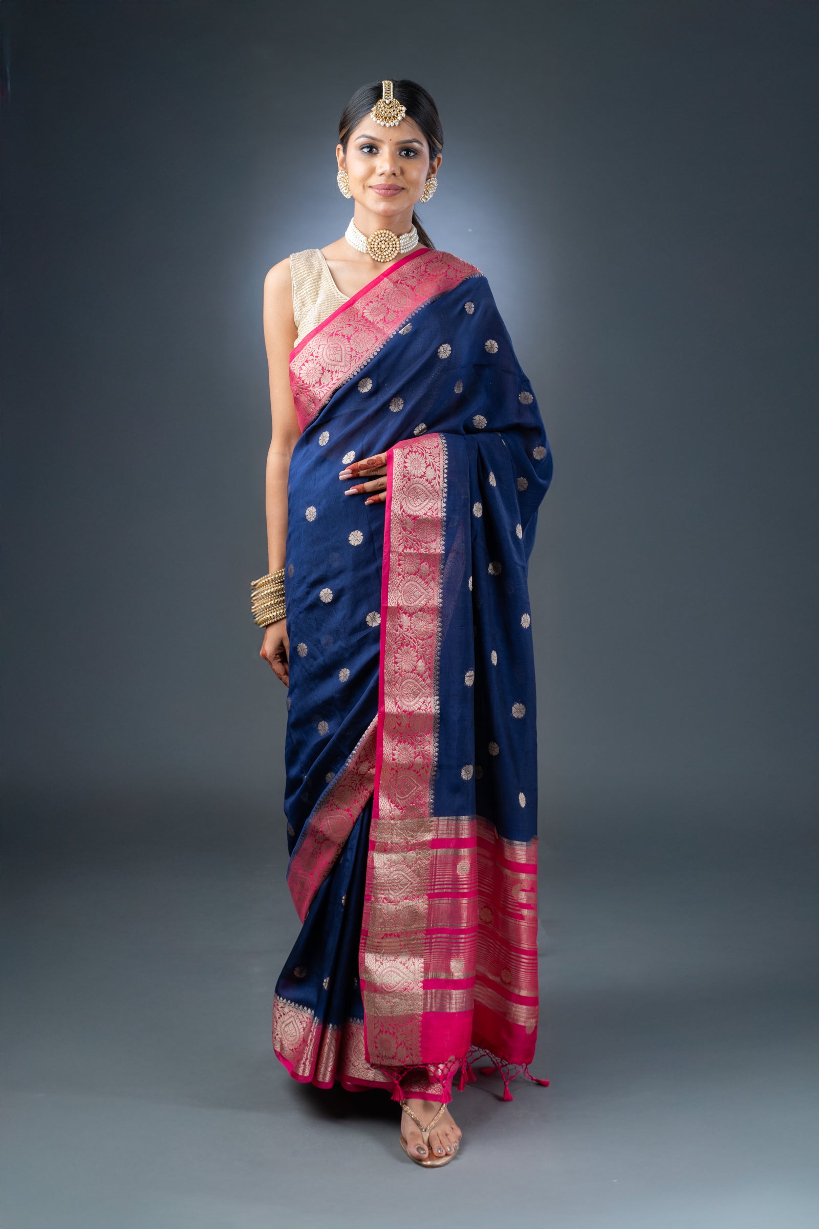 Graceful Blue and Pink Assam Silk Saree