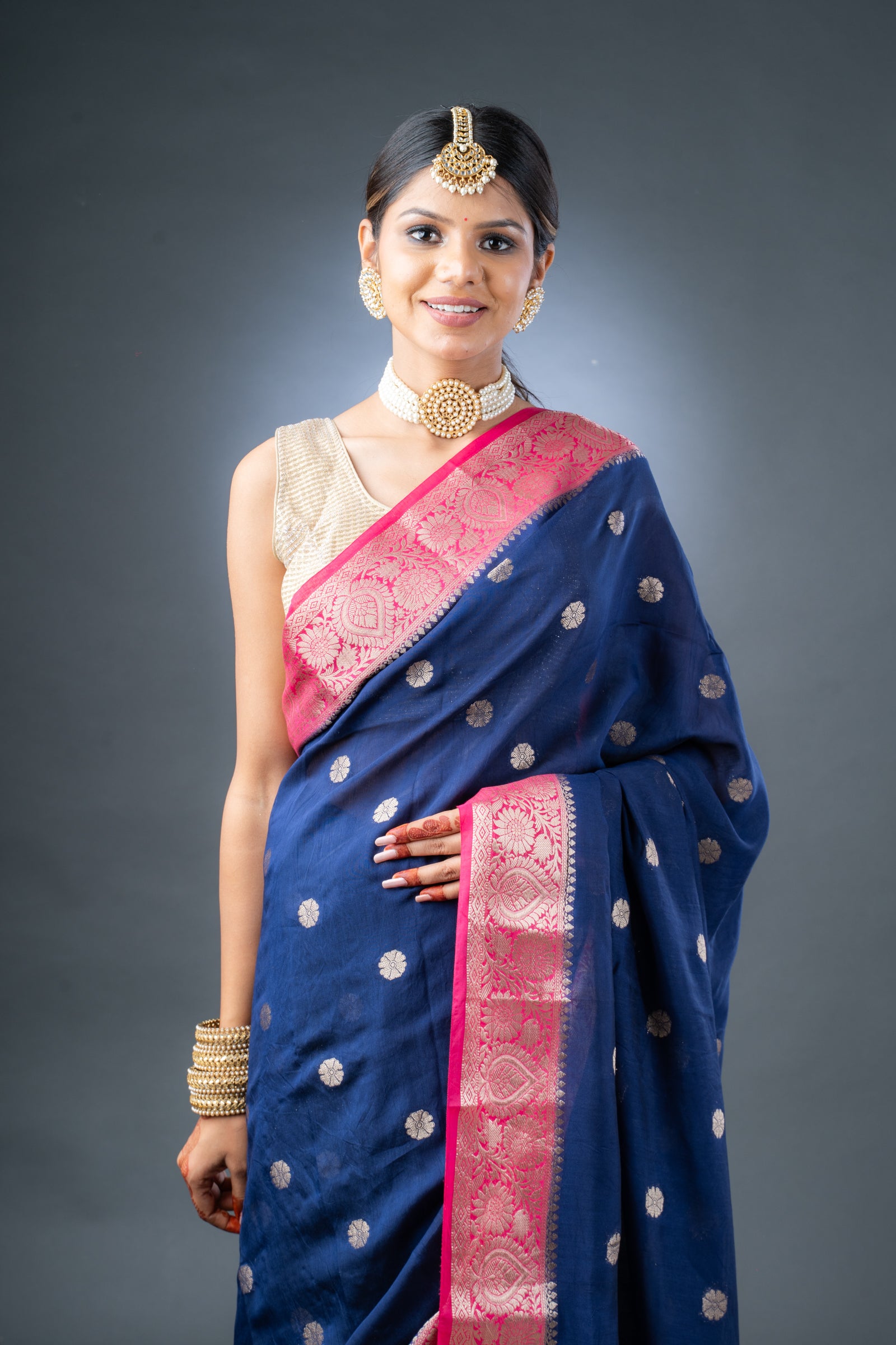 Graceful Blue and Pink Assam Silk Saree