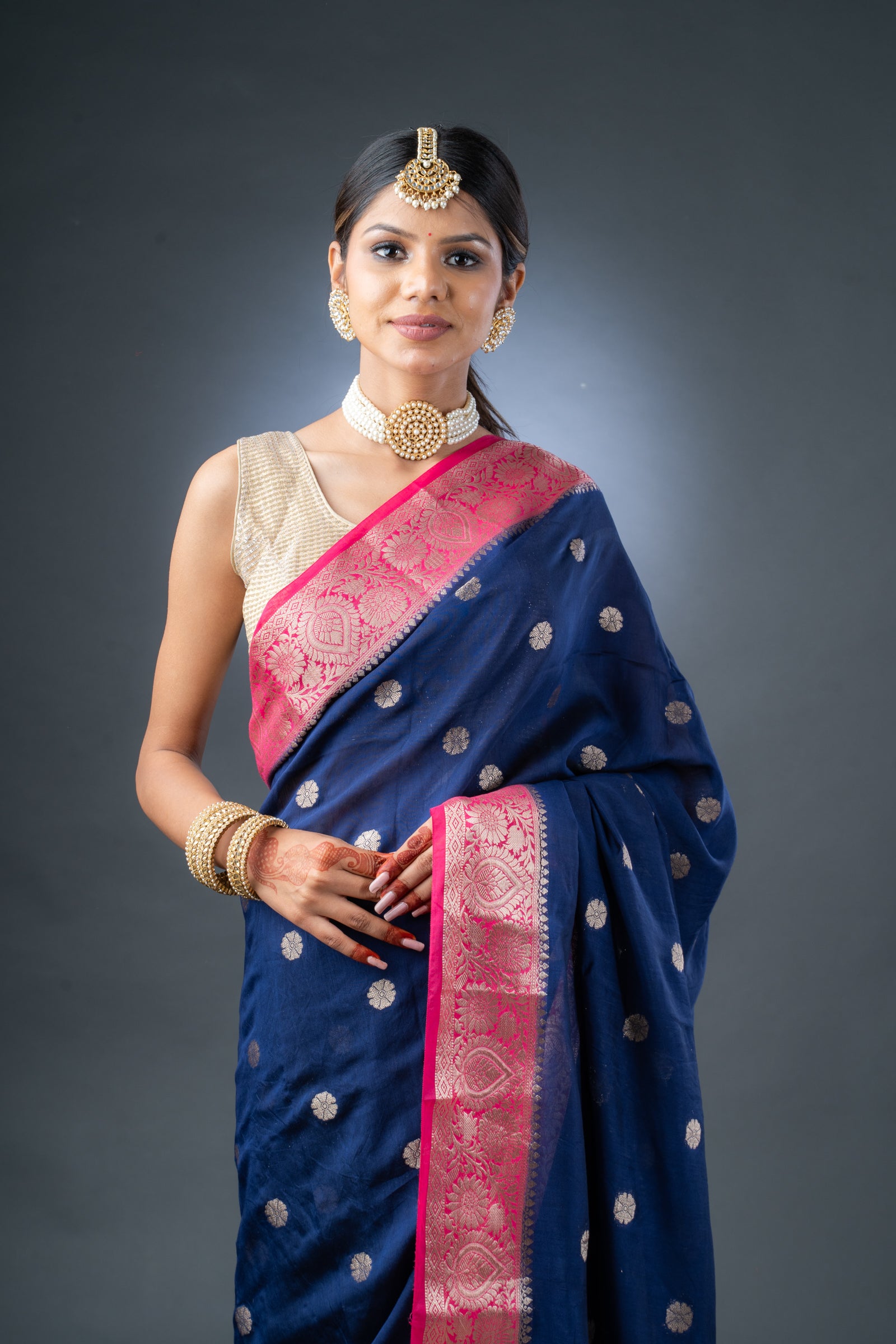 Graceful Blue and Pink Assam Silk Saree