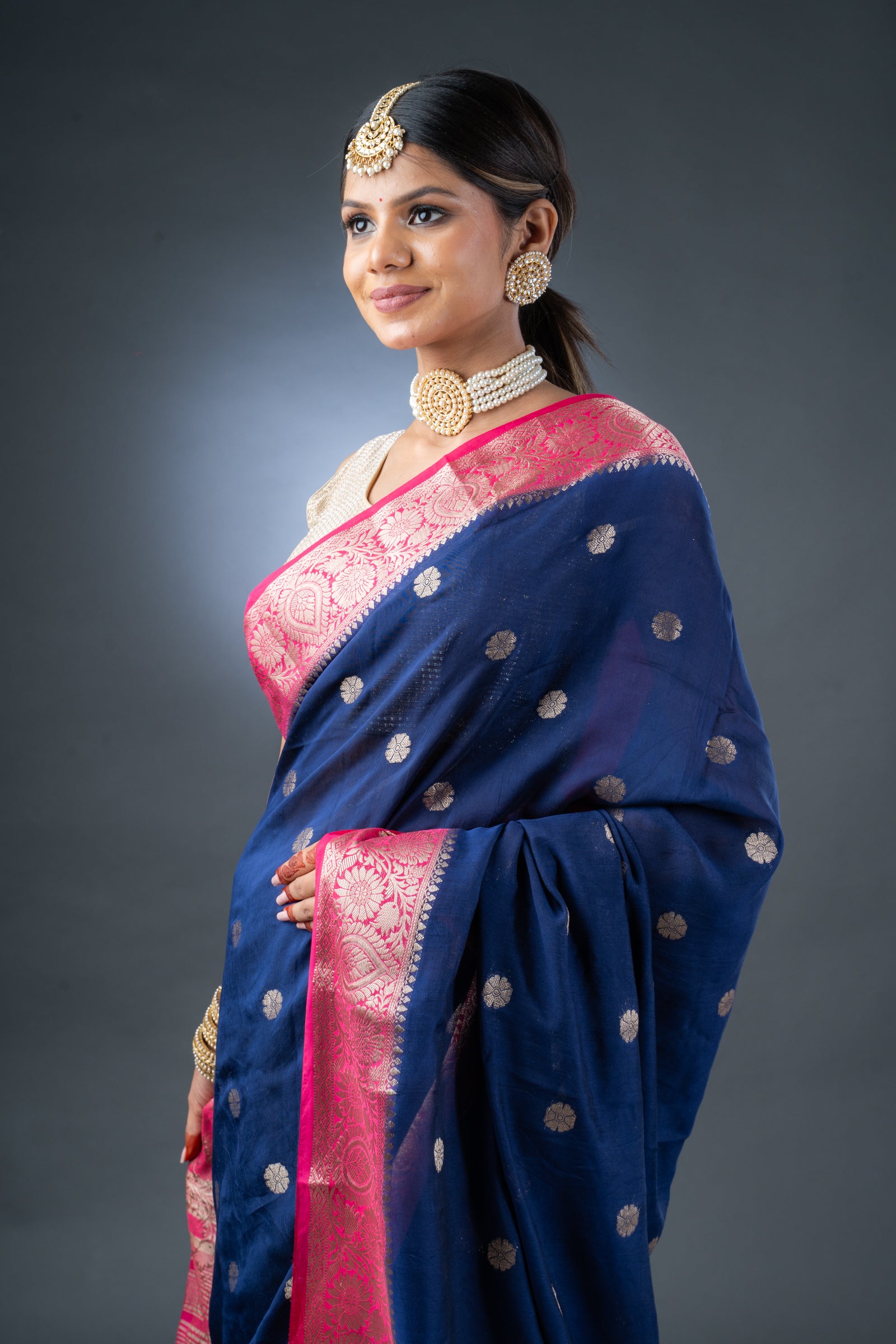 Graceful Blue and Pink Assam Silk Saree