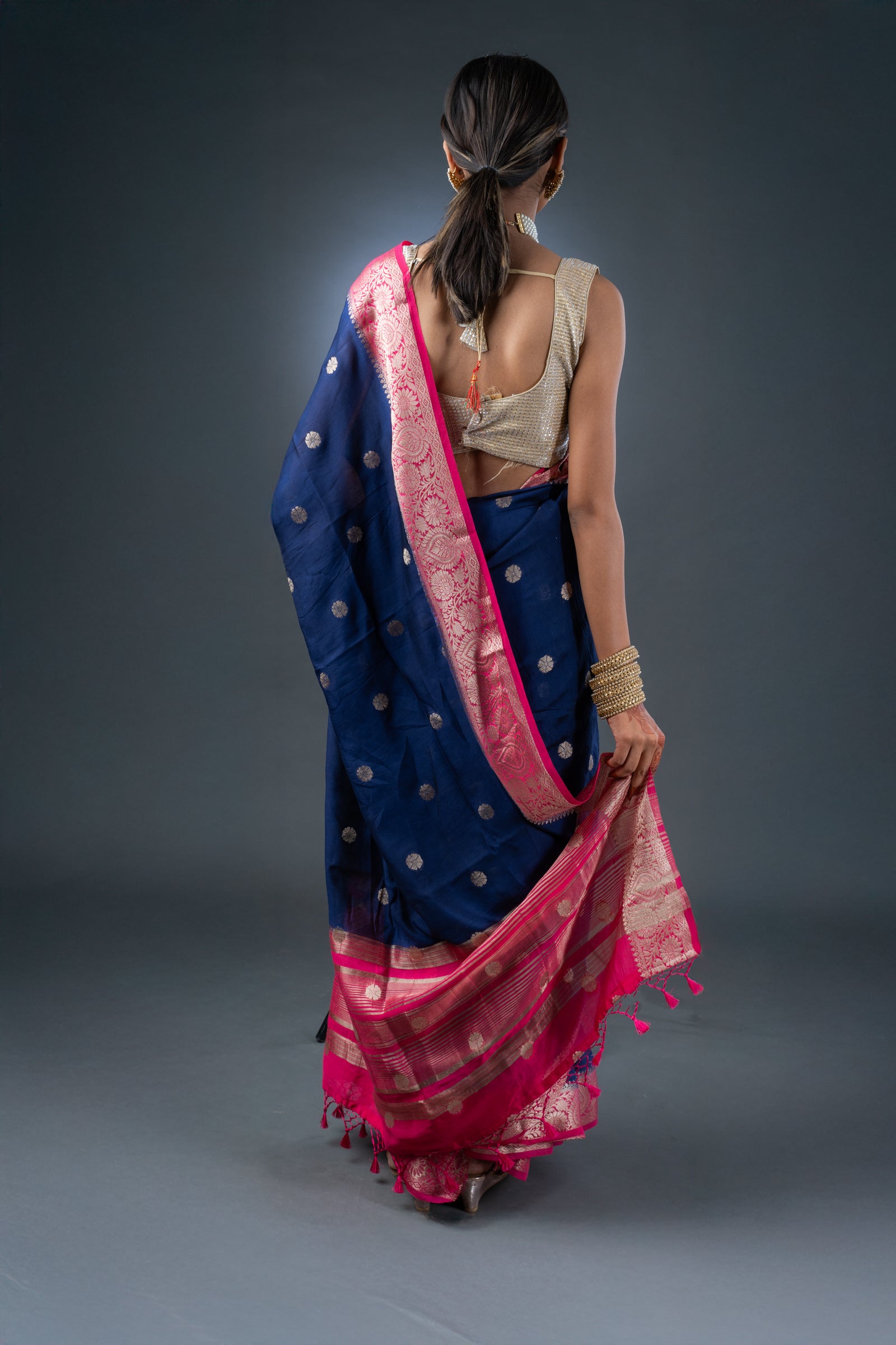 Graceful Blue and Pink Assam Silk Saree