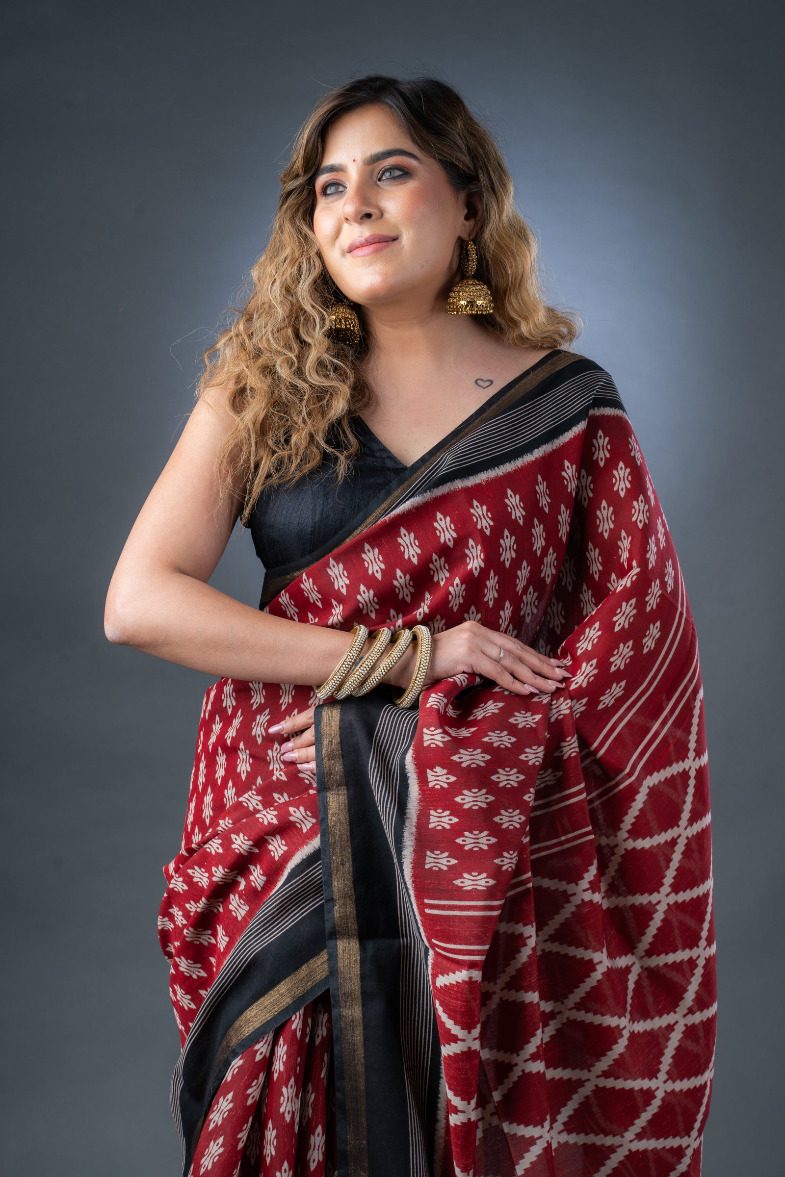 Timeless Maroon and Black Maheshwari Silk Saree