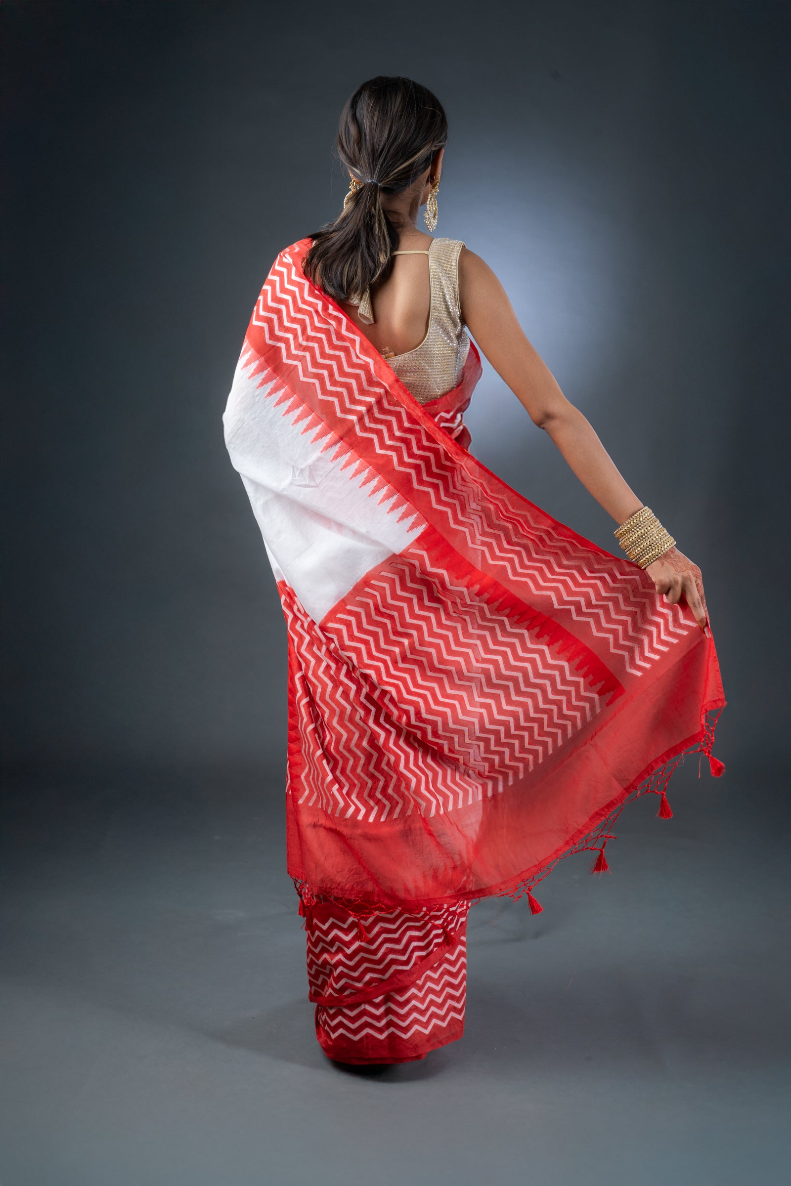 Bright Elegance White and Red Chanderi Cotton Saree