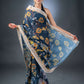 Midnight Bloom Black Linen Cotton Printed Saree