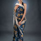 Midnight Bloom Black Linen Cotton Printed Saree