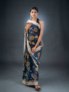 Black Linen Cotton Floral Printed Saree
