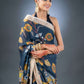 Midnight Bloom Black Linen Cotton Printed Saree