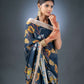 Midnight Bloom Black Linen Cotton Printed Saree