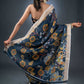 Midnight Bloom Black Linen Cotton Printed Saree
