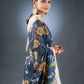 Midnight Bloom Black Linen Cotton Printed Saree