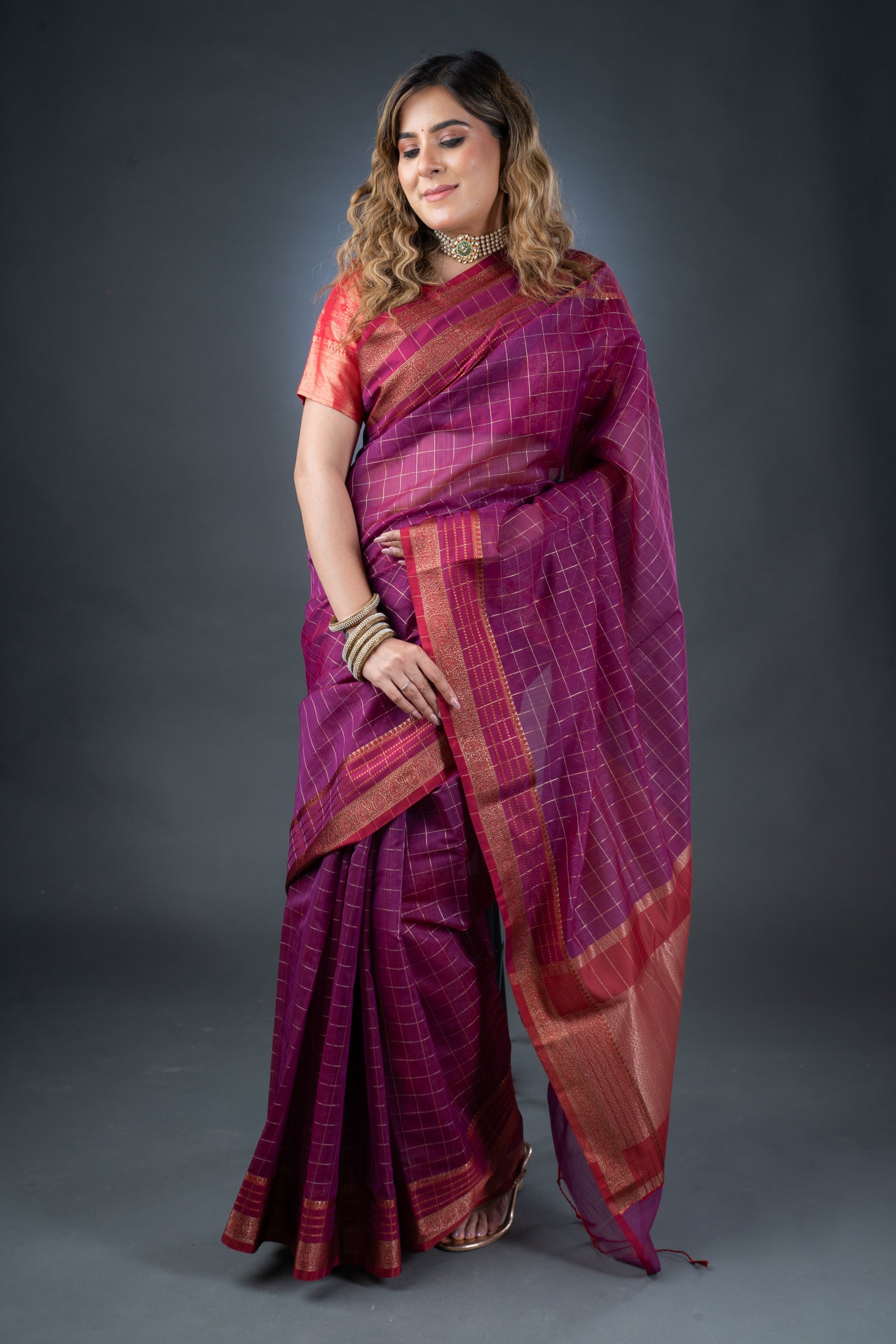 Regal Purple Chanderi Cotton Saree