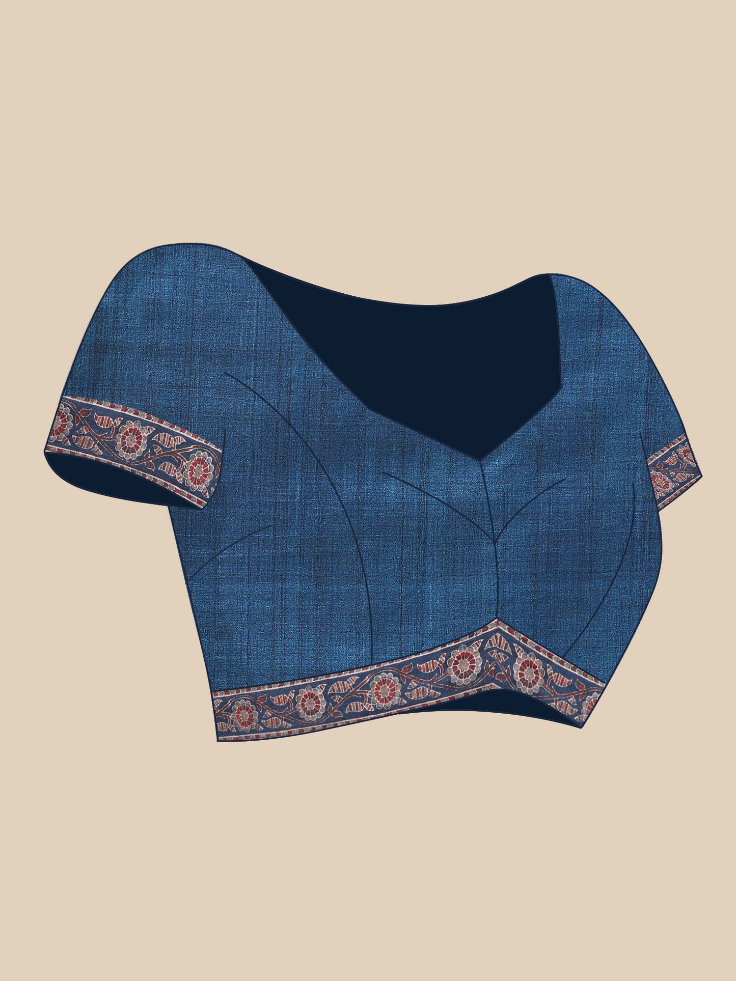 Indigo Tussar Art Silk Ajrakh Saree