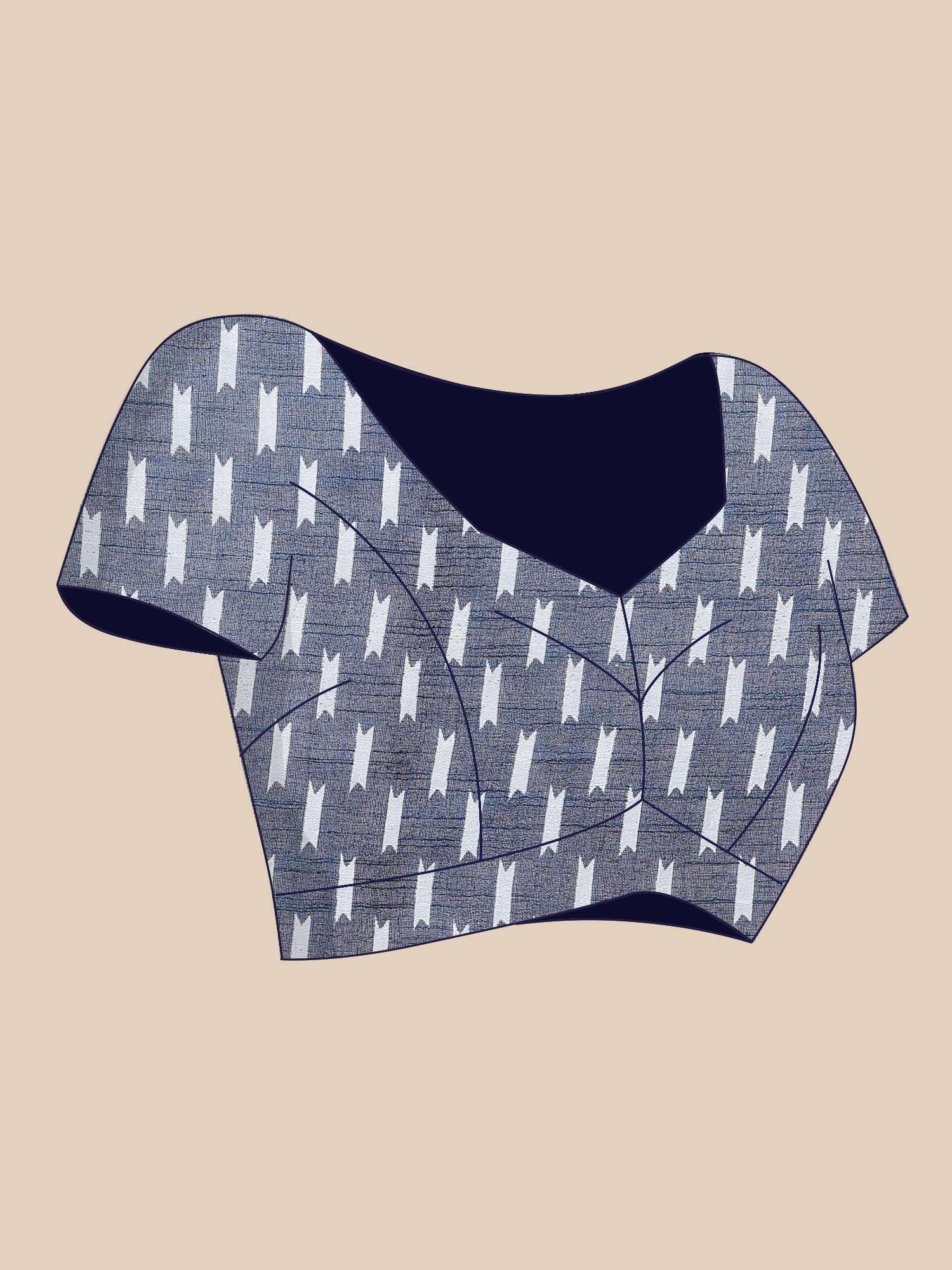 Indigo Bloom - Handblock Linen Cotton Saree