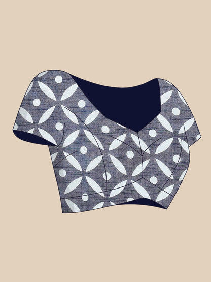 Indigo Linen Hand Block Print Saree
