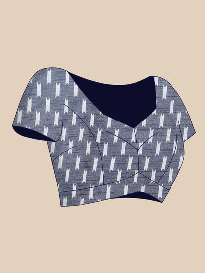 Indigo Handblock Print Linen Cotton Saree