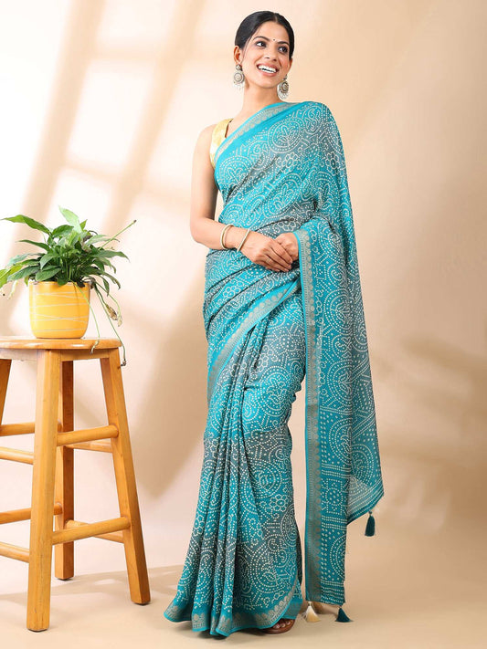 Ocean Dusk - Bandhani Georgette Silk Saree
